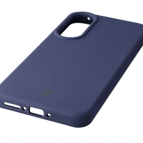 Ciemnoniebieskie etui Bizon Soft Case na tle białym, prezentujące elegancki design.