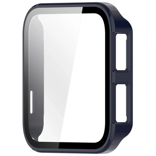 Niebieskie etui Bizon Case+Glass Watch na tle białego stołu, elegancki akcent.
