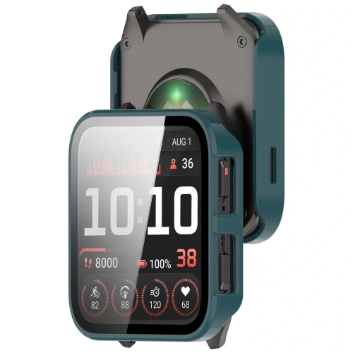 Etui ze szkłem do zegarka Bizon Case+Glass w zielonym kolorze, idealne dla Garmin Venu X1.