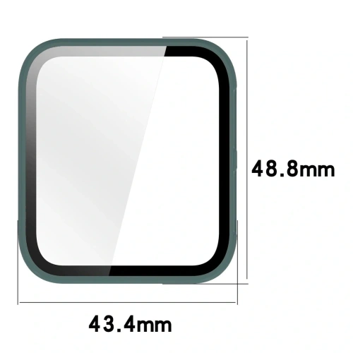Zielone etui Bizon Case+Glass z bliska, ukazujące detale i wycięcia.