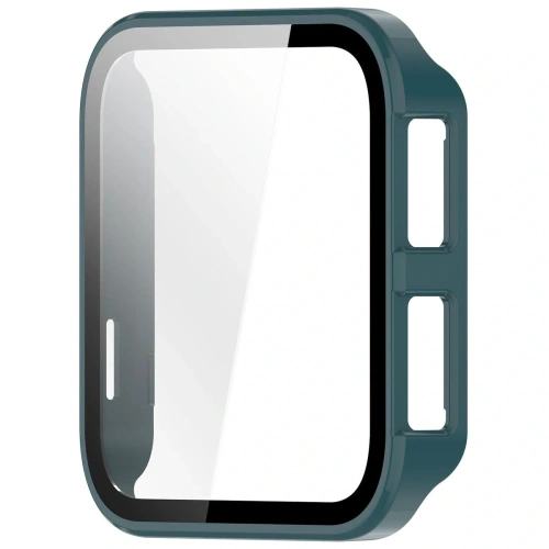 Etui Bizon Case+Glass zamontowane na zegarku Garmin Venu X1 w zielonym kolorze.