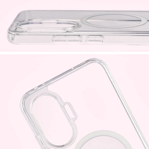 Widok etui Bizon Case CrystalO z pierścieniem magnetycznym na tle białym