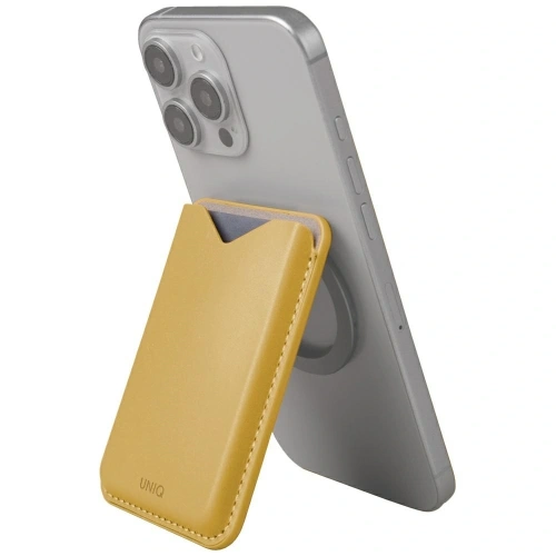 Zbliżenie na portfel UNIQ Lyden Evo z otwartą komorą, ukazujące jego elegancki design.