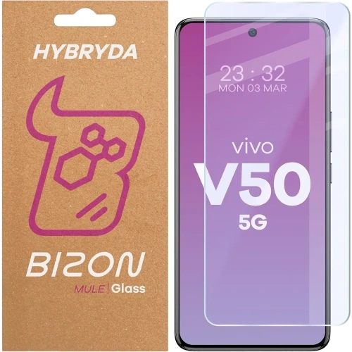 Elastyczne szkło hybrydowe Bizon Glass Mule do Vivo V50 5G, widok z przodu.