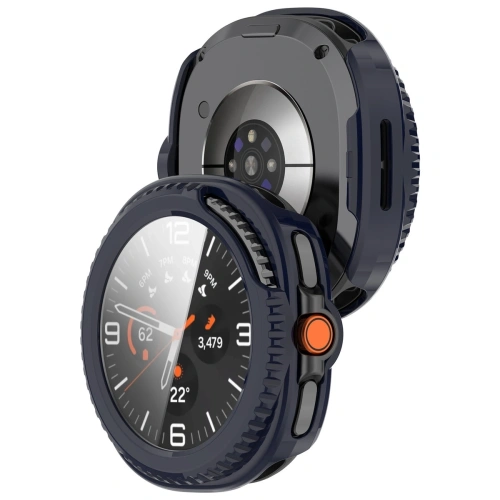 Etui Bizon Case+Glass w kolorze niebieskim, idealne do Samsung Galaxy Watch 8 Classic 46mm