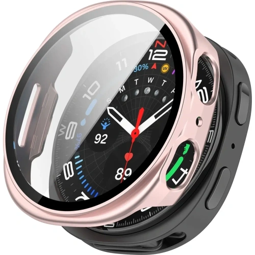 Zegarek Samsung Galaxy Watch 8 40mm w etui Bizon Case+Glass Watch w satynowo różowym odcieniu.