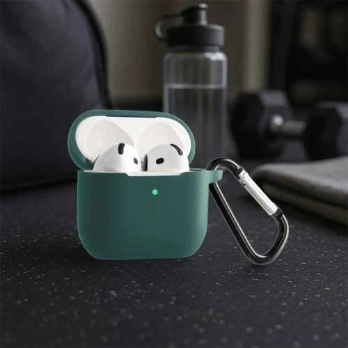 Stylowe ciemnozielone etui do słuchawek, doskonałe dla użytkowników Apple AirPods 4.