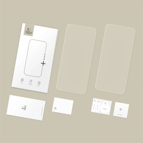 Opakowanie szkła hartowanego Tech-Protect Glass Fit+ z informacjami o produkcie.