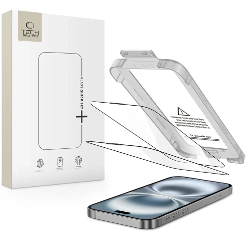Szkło hartowane Tech-Protect Quick Set+ do iPhone 17, pokazujące jego przezroczystość i wytrzymałość.