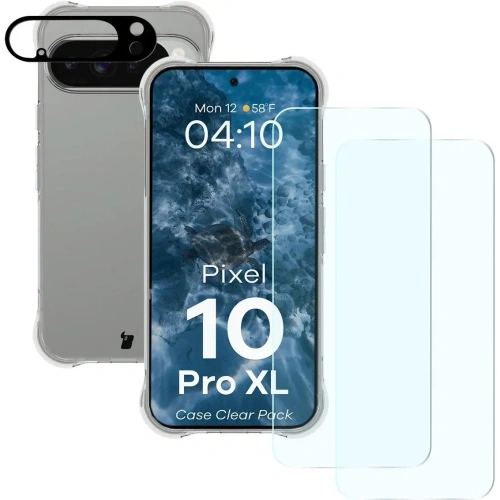 Etui Bizon Case Clear Pack do Google Pixel 10 Pro XL z bliska, ukazujące jego przezroczystą konstrukcję.