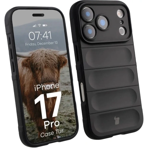 Pancerne etui Bizon Case Tur w kolorze czarnym dla Apple iPhone 17 Pro.