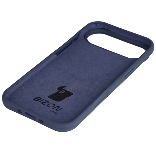 Widok tylnej części etui Bizon Soft Case, ukazujący teksturę i kolor granatowy.