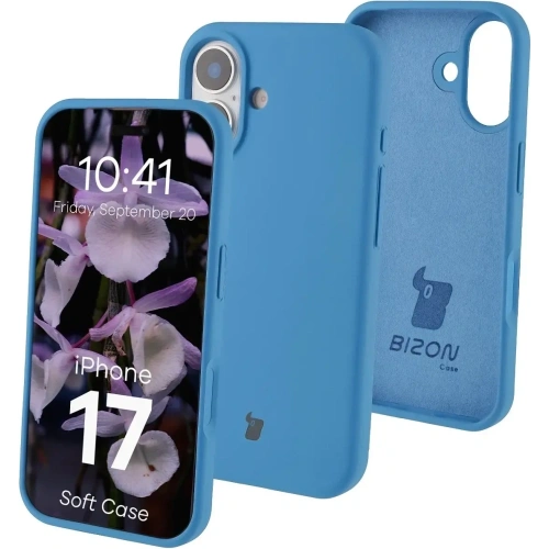 Silikonowe etui Bizon Soft Case w kolorze niebieskim, idealnie dopasowane do Apple iPhone 17.