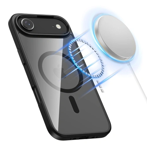 Zbliżenie na przezroczyste etui Tech-Protect, ukazujące jego hybrydowy materiał