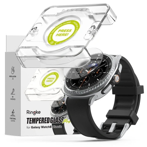 Szkło hartowane Ringke Tempered Glass Pro na Samsung Galaxy Watch 8 Classic w przezroczystym kolorze.