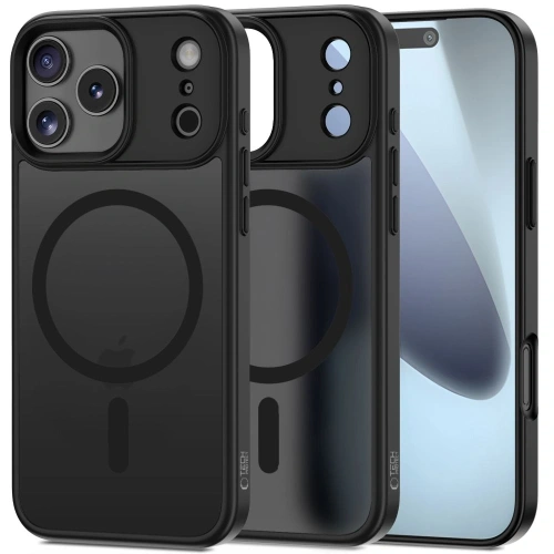 Etui Tech-Protect Matt MagSafe do Apple iPhone 17 Pro w matowej czerni, prezentujące elegancki design i funkcjonalność.