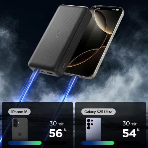 Powerbank Spigen EA3030 z przewodem o długości 1 m, gotowy do użycia.