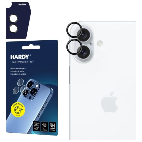 Ochrona na obiektyw aparatu 3MK HARDY Lens Protection Pro w kolorze czarnym na tle białym.