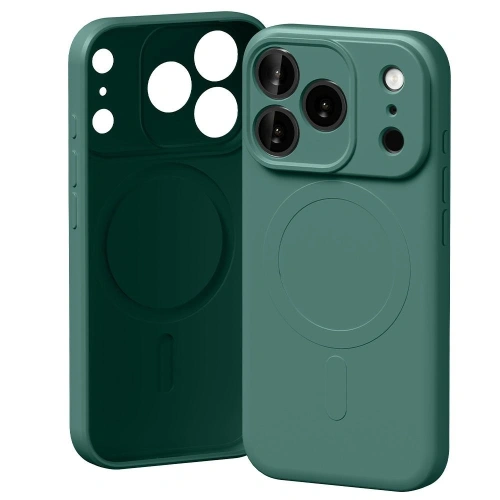 Etui Mercury Semi-Silicone MagSafe w zielonym kolorze, idealnie dopasowane do iPhone 17 Pro.