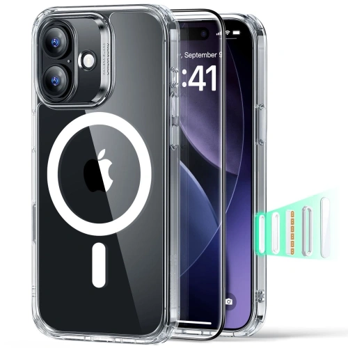 Zestaw ESR etui i szkła na ekran do iPhone 17 w przezroczystym kolorze.