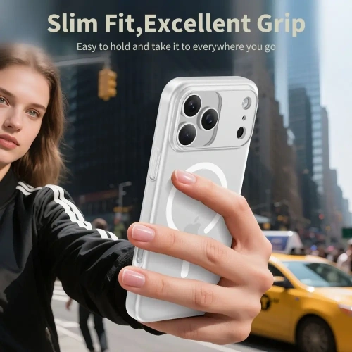 Etui Tech-Protect Magslim zamontowane na iPhone 17 Pro Max, prezentujące elegancki wygląd.