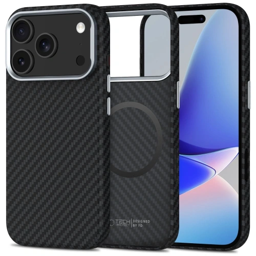 Etui Tech-Protect Ion Carbon MagSafe w kolorze czarnym, idealnie dopasowane do iPhone 17 Pro