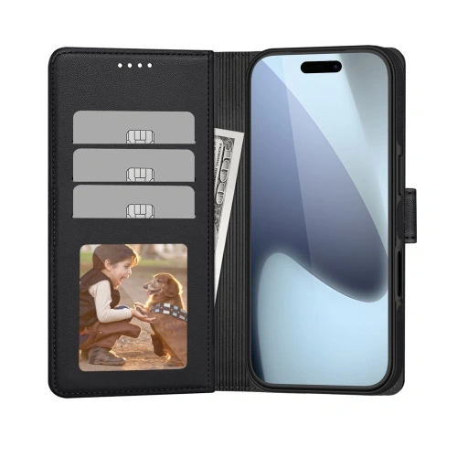 Zbliżenie na hybrydowy materiał etui Tech-protect Wallet MagSafe w matowej czerni