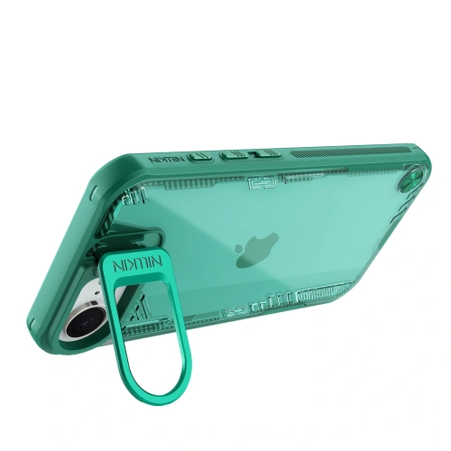 Zielone etui Nillkin Iceblade Prop zamontowane na Apple iPhone 16e