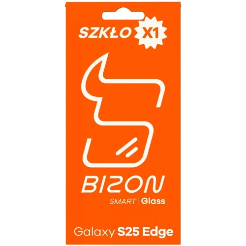 Aplikacja szkła Bizon Smart Glass na telefonie Samsung Galaxy S25 Edge, ukazująca łatwość montażu.