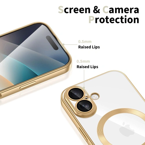 Zbliżenie na etui Tech-Protect, ukazujące elegancki, błyszczący złoty kolor.