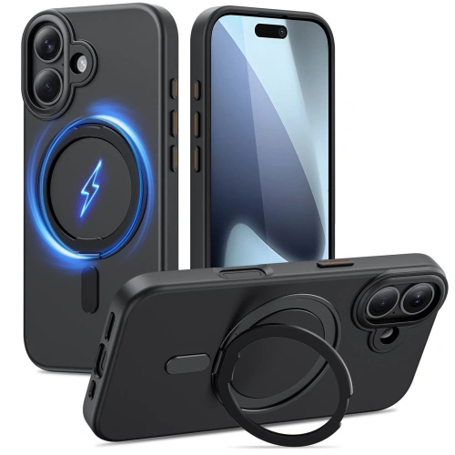 Etui Tech-Protect Magring MagSafe w kolorze matte black, idealne do Apple iPhone 17.