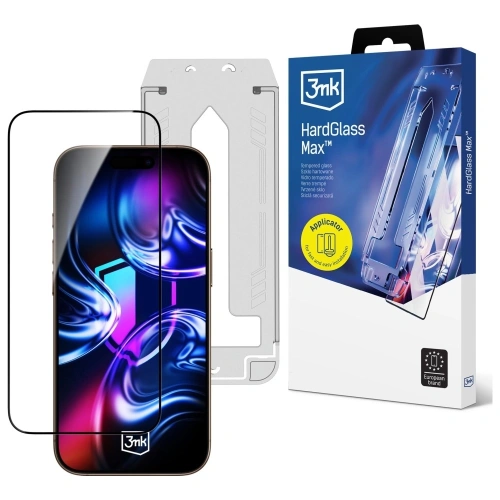 Szkło hartowane 3MK HardGlass Max na Apple iPhone 17 Pro Max z aplikatorem do łatwego montażu.
