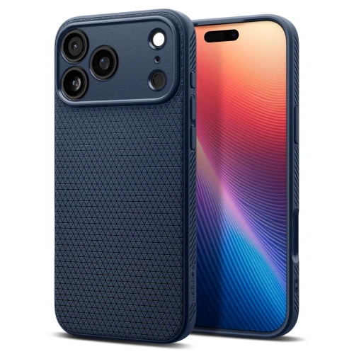 Etui Spigen Liquid Air w granatowym kolorze, idealne do Apple iPhone 17 Pro.