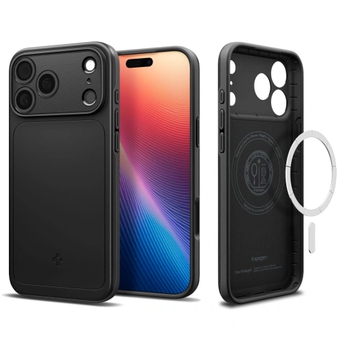 Eleganckie etui Spigen Thin Fit Mag w czarnym kolorze, idealnie dopasowane do iPhone 17 Pro