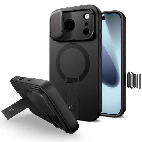 Etui Tech-Protect Kevlar Aura MagSafe w kolorze czarnym, idealnie dopasowane do iPhone 17 Pro.
