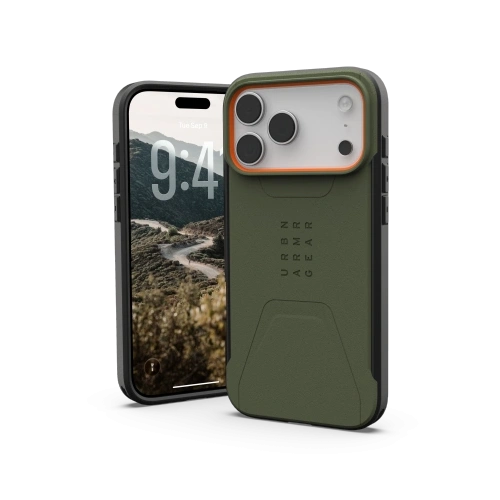 Etui UAG Urban Armor Gear Civilian MagSafe w kolorze oliwkowym, idealnie dopasowane do Apple iPhone 17 Pro Max.