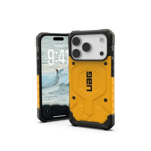 Etui UAG Pathfinder MagSafe w kolorze heritage yellow, idealne do Apple iPhone 17 Pro.