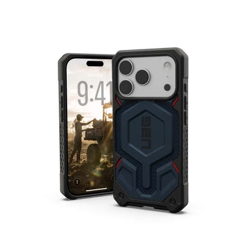Etui UAG Monarch Pro w kolorze granatowym, idealne do Apple iPhone 17 Pro z systemem MagSafe.