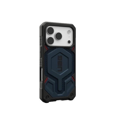 Zbliżenie na materiał hybrydowy etui UAG Monarch Pro, prezentujące elegancki design.