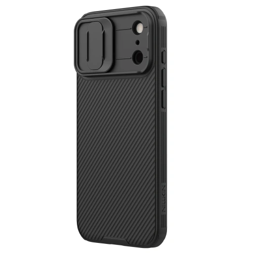 Zbliżenie na etui Nillkin, ukazujące hybrydowy materiał i detale wykonania.