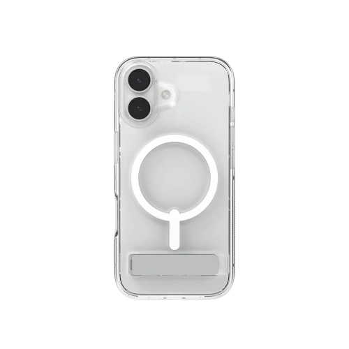 Etui z podstawką MagSafe, prezentujące hybrydowy materiał i nowoczesny design.