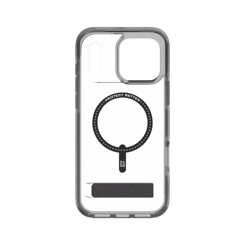 Etui z podstawką ZAGG w kolorze czarnym, prezentujące hybrydowy materiał i nowoczesny design.