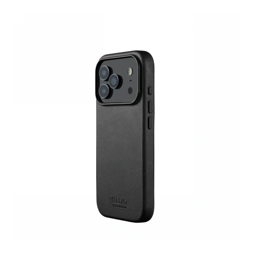 Etui Mujjo Leather Case w kolorze czarnym, idealnie dopasowane do Apple iPhone 17 Pro Max.