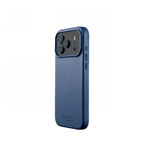 Etui Mujjo Leather Case w kolorze monaco blue, idealnie dopasowane do Apple iPhone 17 Pro Max.