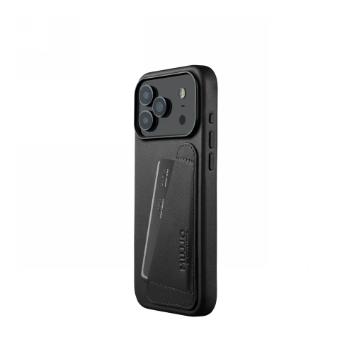 Etui Mujjo Wallet Leather Case w kolorze czarnym, idealnie dopasowane do Apple iPhone 17 Pro Max.