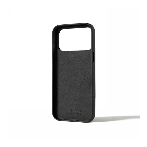Etui Mujjo z funkcją MagSafe, prezentujące elegancki design i praktyczne wycięcia.