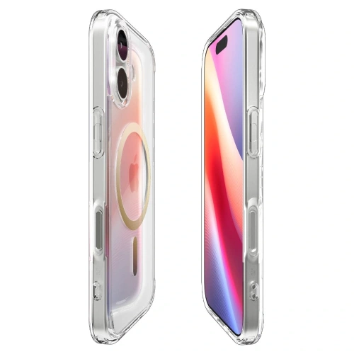 Etui Spigen zamontowane na Apple iPhone 17, prezentujące przezroczysty design