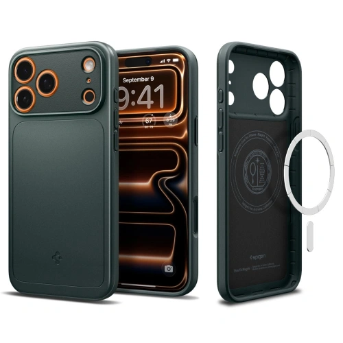 Etui Spigen Thin Fit Mag MagSafe w kolorze Abyss Green, idealne do iPhone 17 Pro