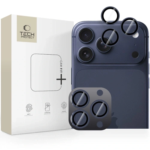 Osłona aparatu Tech-Protect Camring Fit+ w kolorze deep blue, idealna do iPhone 14 Pro i nowszych modeli.