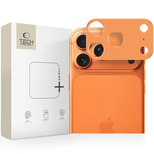 Osłona aparatu Tech-Protect Camalloy Fit+ w kolorze Cosmic Orange, idealna do iPhone 17 Pro.